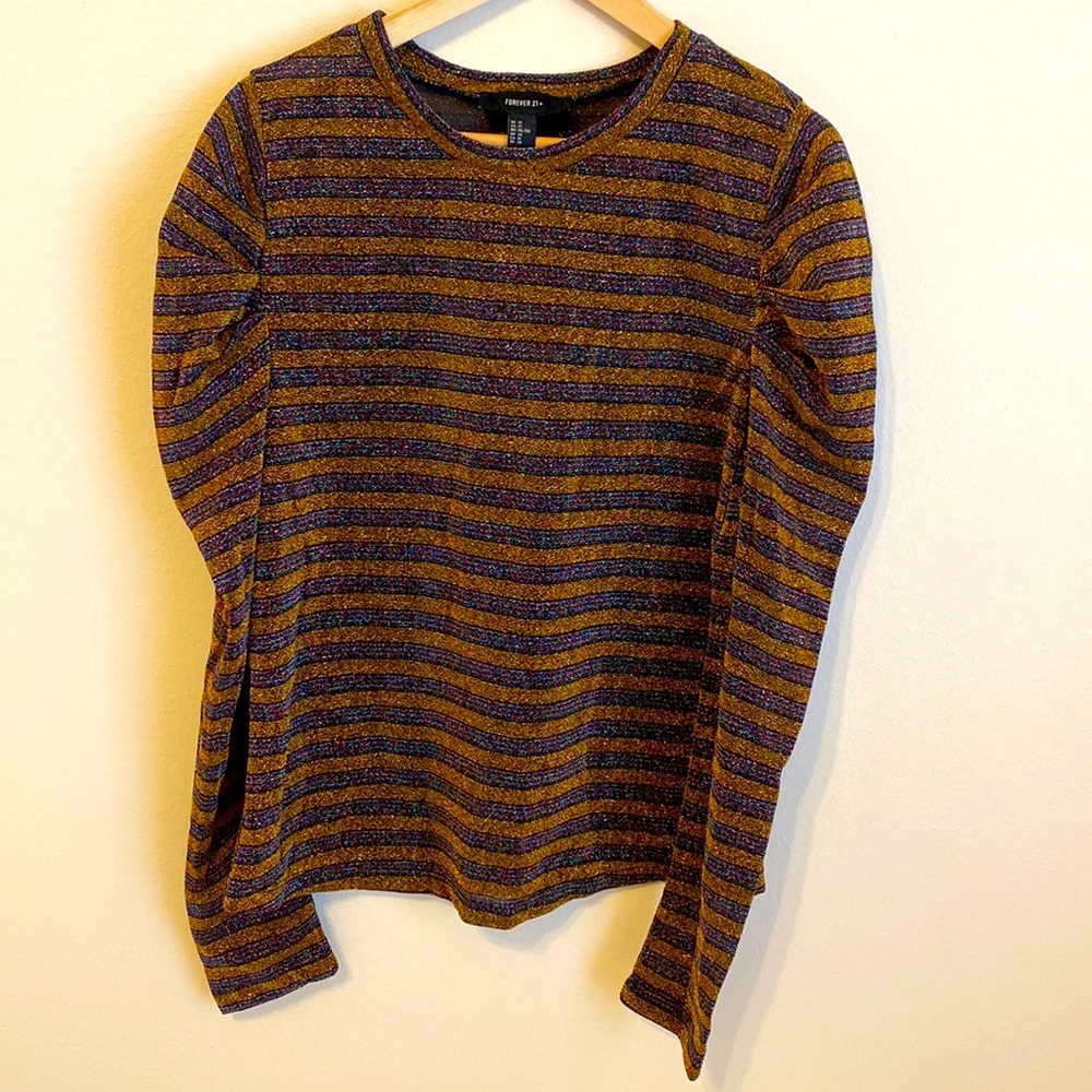 Forever 21 Long Sleeve Blouse, Gold with Multicolor Stripes